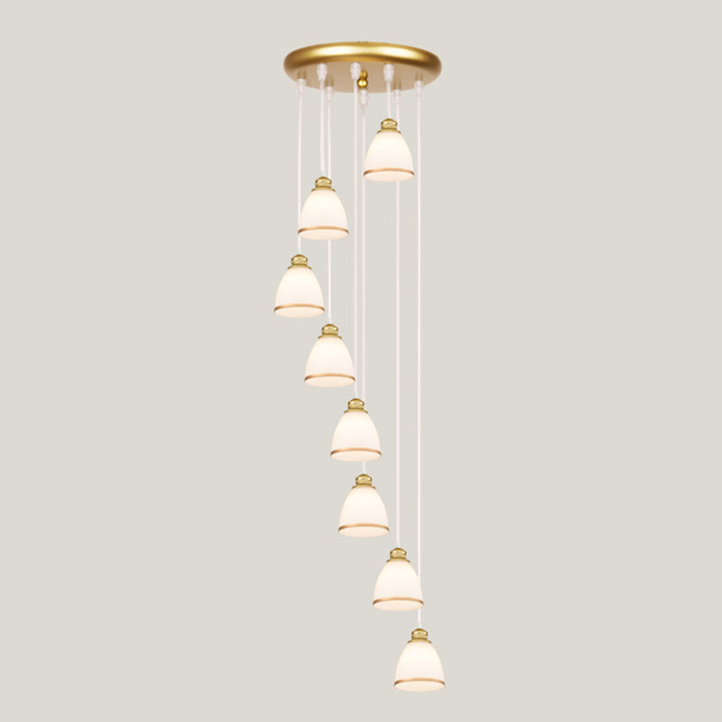 Geometrical Shade Staircase Suspension Light Glass Contemporary Multi Light Pendant 8 Gold Cone Clearhalo 'Ceiling Lights' 'Glass shade' 'Glass' 'Modern Pendants' 'Modern' 'Pendant Lights' 'Pendants' Lighting' 2197593