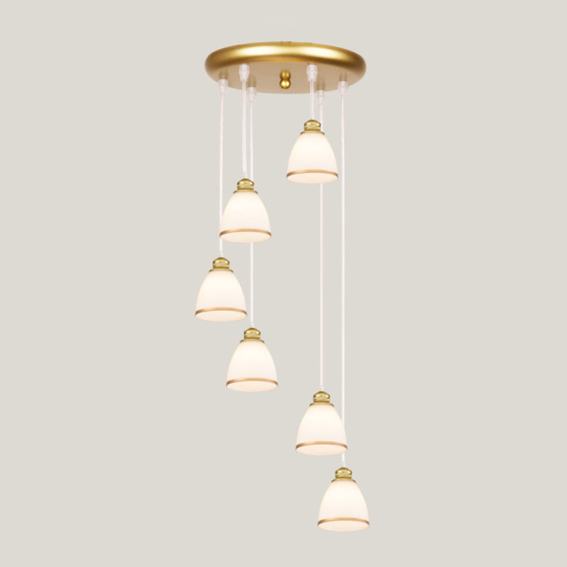 Geometrical Shade Staircase Suspension Light Glass Contemporary Multi Light Pendant 6 Gold Cone Clearhalo 'Ceiling Lights' 'Glass shade' 'Glass' 'Modern Pendants' 'Modern' 'Pendant Lights' 'Pendants' Lighting' 2197594