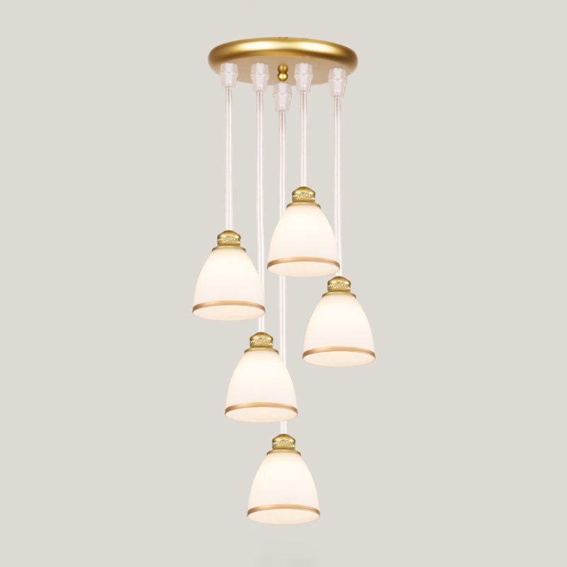 Geometrical Shade Staircase Suspension Light Glass Contemporary Multi Light Pendant 5 Gold Cone Clearhalo 'Ceiling Lights' 'Glass shade' 'Glass' 'Modern Pendants' 'Modern' 'Pendant Lights' 'Pendants' Lighting' 2197595