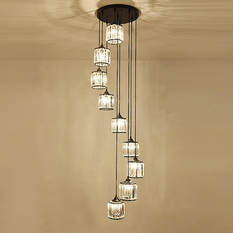 Cylindrical Multi Ceiling Lamp Minimalist Tri-Prism Crystal Staircase Suspension Light Fixture Clearhalo 'Ceiling Lights' 'Modern Pendants' 'Modern' 'Pendant Lights' 'Pendants' Lighting' 2197603
