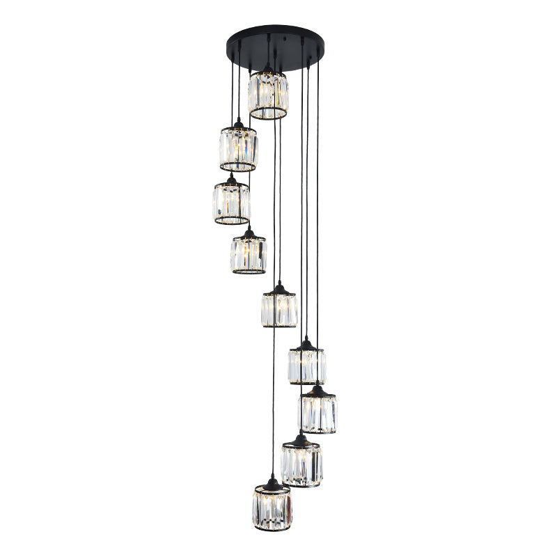 Cylindrical Multi Ceiling Lamp Minimalist Tri-Prism Crystal Staircase Suspension Light Fixture Clearhalo 'Ceiling Lights' 'Modern Pendants' 'Modern' 'Pendant Lights' 'Pendants' Lighting' 2197604