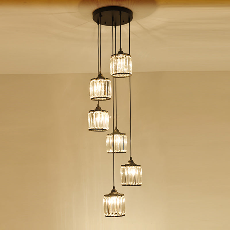 Cylindrical Multi Ceiling Lamp Minimalist Tri-Prism Crystal Staircase Suspension Light Fixture Clearhalo 'Ceiling Lights' 'Modern Pendants' 'Modern' 'Pendant Lights' 'Pendants' Lighting' 2197606