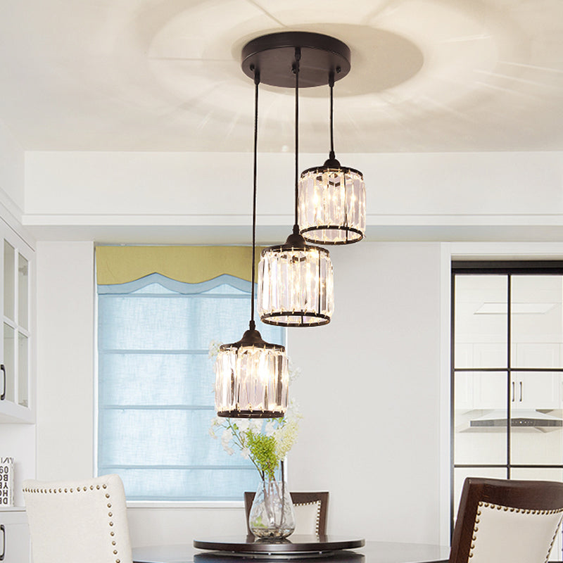Cylindrical Multi Ceiling Lamp Minimalist Tri-Prism Crystal Staircase Suspension Light Fixture 3 Black Clearhalo 'Ceiling Lights' 'Modern Pendants' 'Modern' 'Pendant Lights' 'Pendants' Lighting' 2197607