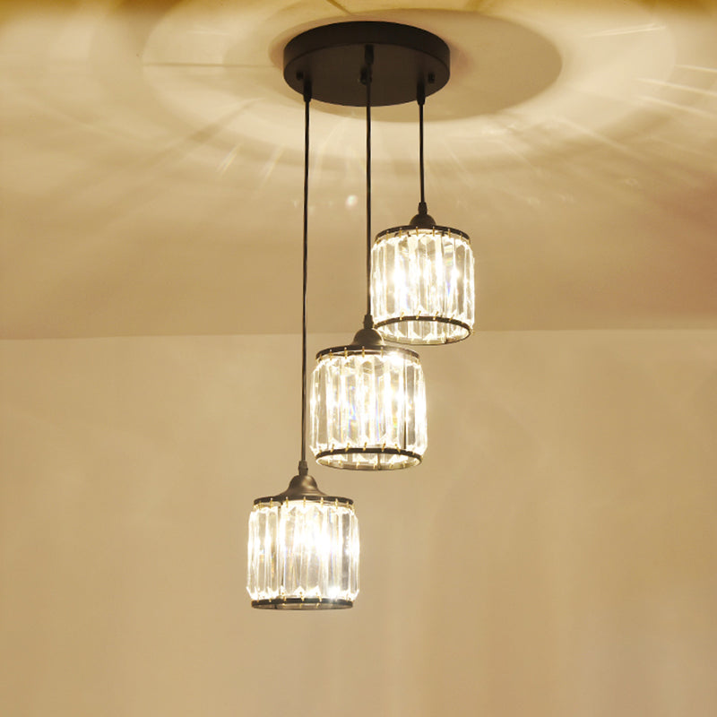 Cylindrical Multi Ceiling Lamp Minimalist Tri-Prism Crystal Staircase Suspension Light Fixture Clearhalo 'Ceiling Lights' 'Modern Pendants' 'Modern' 'Pendant Lights' 'Pendants' Lighting' 2197608