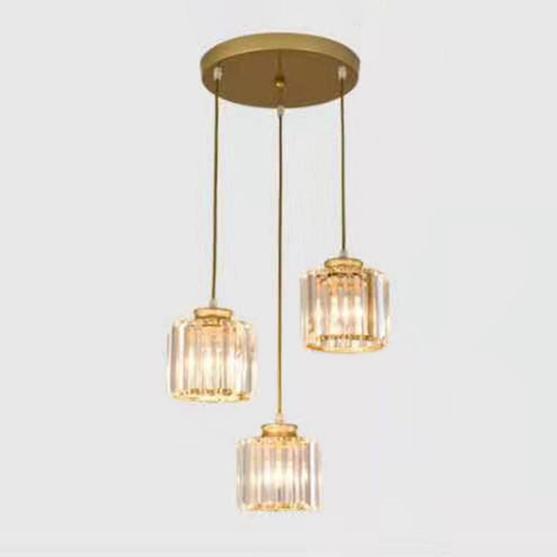 Cylindrical Multi Ceiling Lamp Minimalist Tri-Prism Crystal Staircase Suspension Light Fixture 3 Gold Clearhalo 'Ceiling Lights' 'Modern Pendants' 'Modern' 'Pendant Lights' 'Pendants' Lighting' 2197611