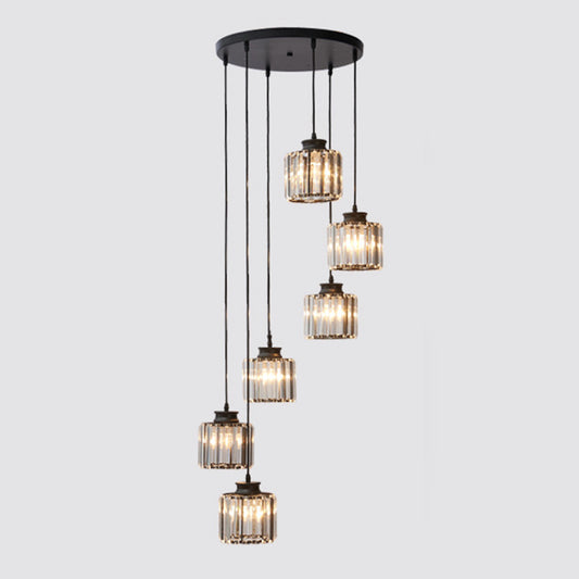 Cylinder Staircase Multi Ceiling Light Clear Crystal Modern Suspension Light Fixture Clearhalo 'Ceiling Lights' 'Modern Pendants' 'Modern' 'Pendant Lights' 'Pendants' Lighting' 2197623