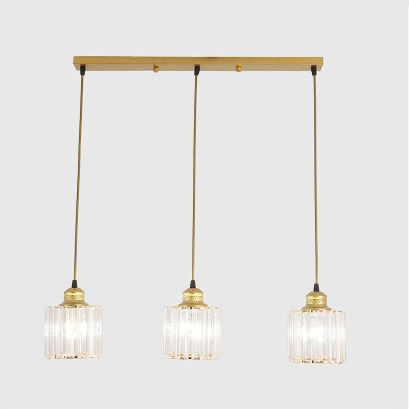 Contemporary Cylinder Suspension Light Crystal 3 Bulbs Dining Room Multi Light Pendant in Gold Gold Linear Clearhalo 'Ceiling Lights' 'Modern Pendants' 'Modern' 'Pendant Lights' 'Pendants' Lighting' 2197630
