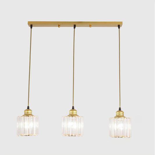 Contemporary Cylinder Suspension Light Crystal 3 Bulbs Dining Room Multi Light Pendant in Gold Gold Linear Clearhalo 'Ceiling Lights' 'Modern Pendants' 'Modern' 'Pendant Lights' 'Pendants' Lighting' 2197630