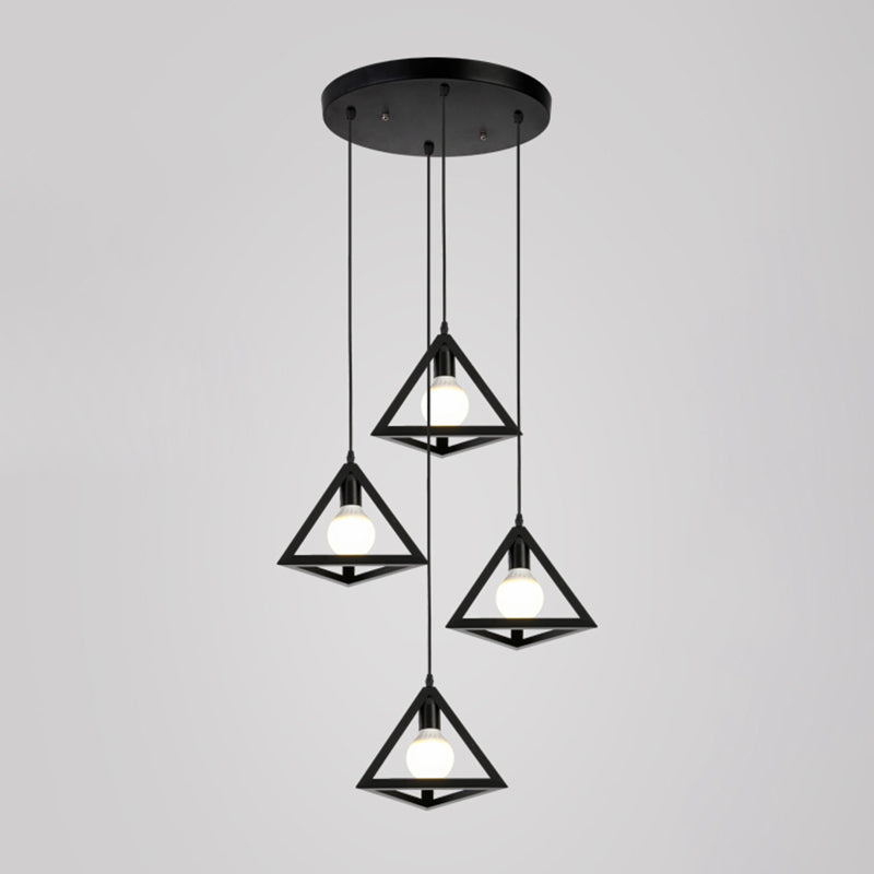 Geometric Cage Staircase Multi Ceiling Lighting Metallic Suspension Light Fixture 4 Black B Clearhalo 'Ceiling Lights' 'Modern Pendants' 'Modern' 'Pendant Lights' 'Pendants' Lighting' 2197669