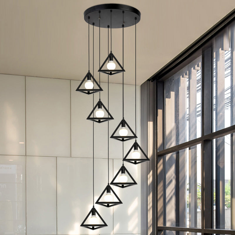 Geometric Cage Staircase Multi Ceiling Lighting Metallic Suspension Light Fixture 8 Black B Clearhalo 'Ceiling Lights' 'Modern Pendants' 'Modern' 'Pendant Lights' 'Pendants' Lighting' 2197671