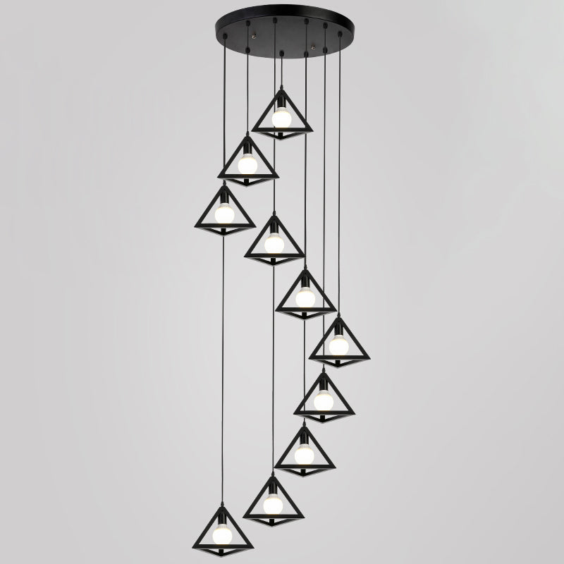 Geometric Cage Staircase Multi Ceiling Lighting Metallic Suspension Light Fixture 10 Black B Clearhalo 'Ceiling Lights' 'Modern Pendants' 'Modern' 'Pendant Lights' 'Pendants' Lighting' 2197673