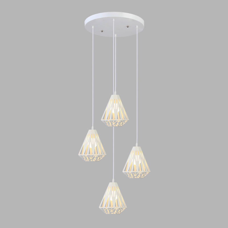 Geometric Cage Staircase Multi Ceiling Lighting Metallic Suspension Light Fixture 4 White B Clearhalo 'Ceiling Lights' 'Modern Pendants' 'Modern' 'Pendant Lights' 'Pendants' Lighting' 2197682