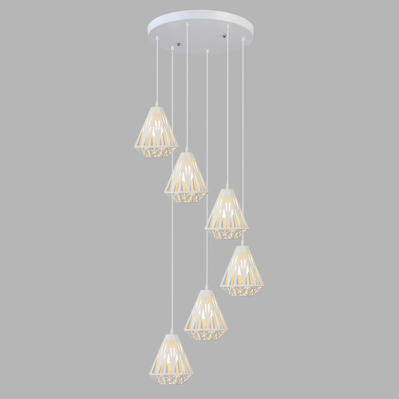 Geometric Cage Staircase Multi Ceiling Lighting Metallic Suspension Light Fixture 6 White B Clearhalo 'Ceiling Lights' 'Modern Pendants' 'Modern' 'Pendant Lights' 'Pendants' Lighting' 2197683