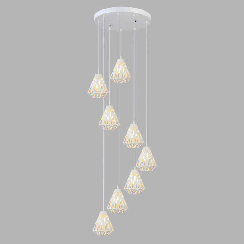 Geometric Cage Staircase Multi Ceiling Lighting Metallic Suspension Light Fixture 8 White B Clearhalo 'Ceiling Lights' 'Modern Pendants' 'Modern' 'Pendant Lights' 'Pendants' Lighting' 2197684