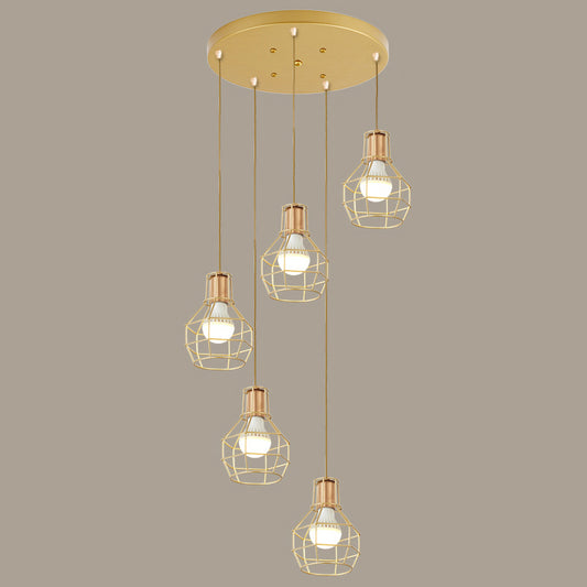 Grenade Cage Multi Ceiling Light Minimalist Metallic 5 Bulbs Staircase Suspension Lighting Clearhalo 'Ceiling Lights' 'Modern Pendants' 'Modern' 'Pendant Lights' 'Pendants' Lighting' 2197694