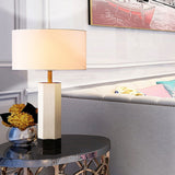 Fabric Drum Table Lamp Postmodern 1-Light Nightstand Light with Marble Base in White Clearhalo 'Lamps' 'Table Lamps' Lighting' 2197860