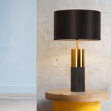 Cement Cylindrical Table Lamp Minimalistic Single Nightstand Lighting with Drum Fabric Shade Clearhalo 'Lamps' 'Table Lamps' Lighting' 2197879