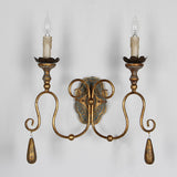 Candlestick Metallic Wall Mount Light Retro 2 Heads Corridor Wall Lighting with Swirled Arm in Gold Clearhalo 'Wall Lamps & Sconces' 'Wall Lights' Lighting' 2197935