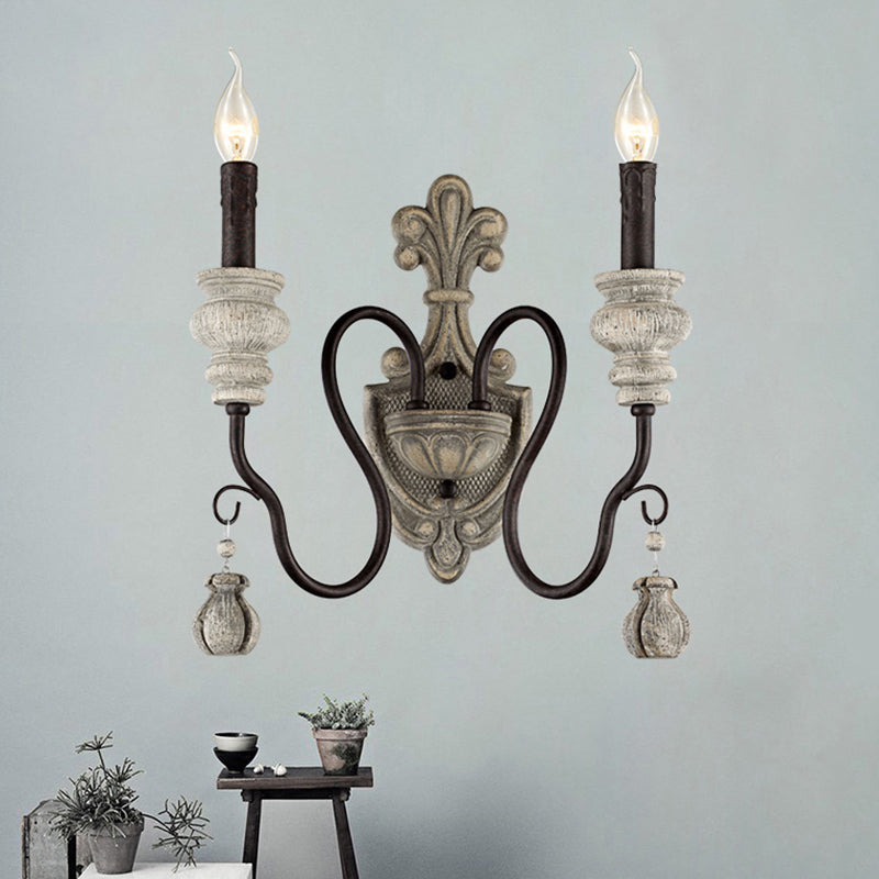 Resin Candelabra Wall Lamp Retro Style Living Room Wall Light Fixture with Curved Arm in Black-Gold Clearhalo 'Wall Lamps & Sconces' 'Wall Lights' Lighting' 2197939