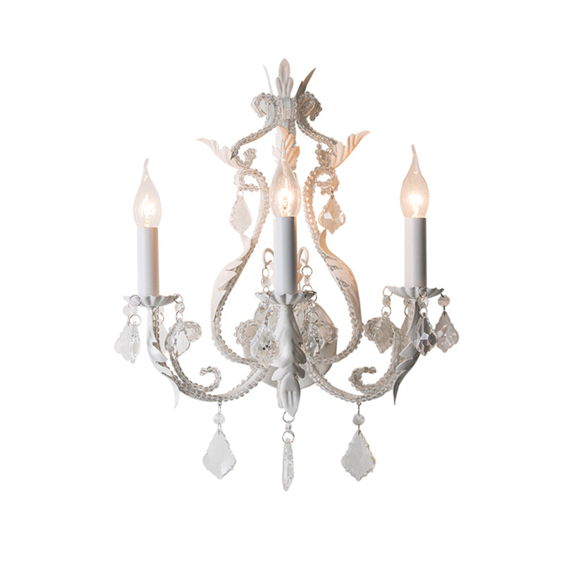 Traditional Candlestick Wall Mount Light 3 Bulbs Metallic Wall Light Fixture with Crystal Draping in White Clearhalo 'Wall Lamps & Sconces' 'Wall Lights' Lighting' 2197949