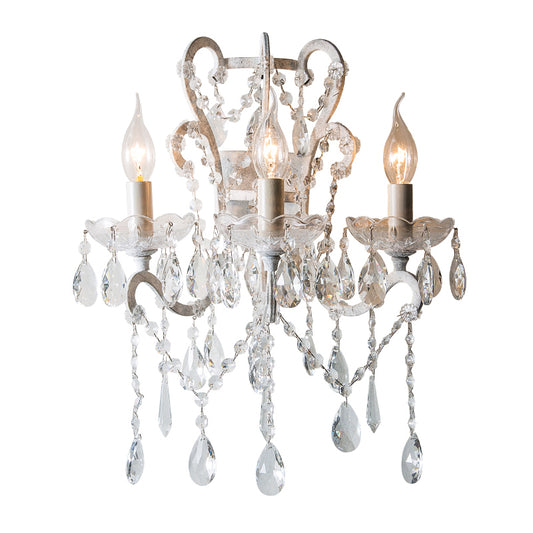 3 Heads Wall Light Antique Candlestick Metallic Wall Lighting Fixture with Crystal Accent in White Clearhalo 'Wall Lamps & Sconces' 'Wall Lights' Lighting' 2197954