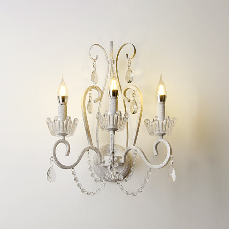 Crown Living Room Wall Mount Light Traditional Crystal White Wall Light Fixture with Swirled Arm Clearhalo 'Wall Lamps & Sconces' 'Wall Lights' Lighting' 2197957