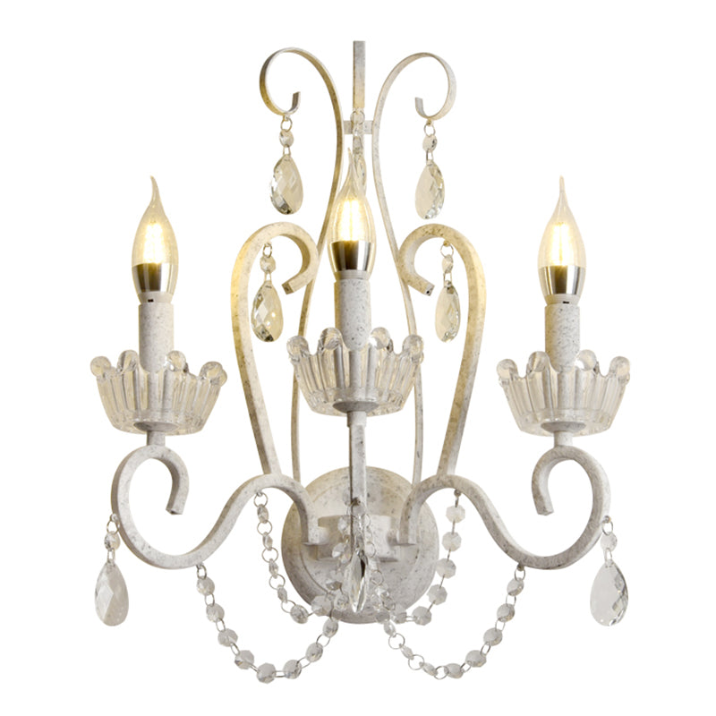 Crown Living Room Wall Mount Light Traditional Crystal White Wall Light Fixture with Swirled Arm Clearhalo 'Wall Lamps & Sconces' 'Wall Lights' Lighting' 2197958