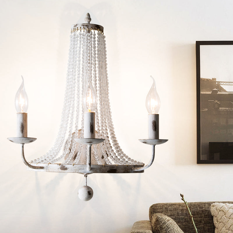 Crystal White Wall Mount Light Cascading Retro Wall Lighting with Metallic Candlestick 3.0 White Clearhalo 'Wall Lamps & Sconces' 'Wall Lights' Lighting' 2197963