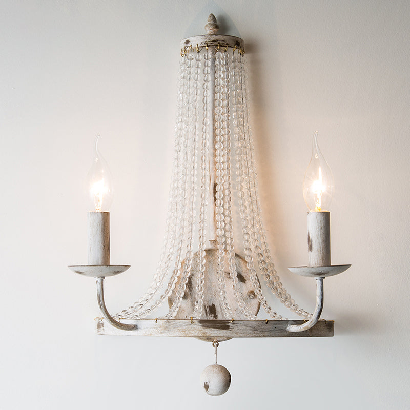 Crystal White Wall Mount Light Cascading Retro Wall Lighting with Metallic Candlestick 2.0 White Clearhalo 'Wall Lamps & Sconces' 'Wall Lights' Lighting' 2197968