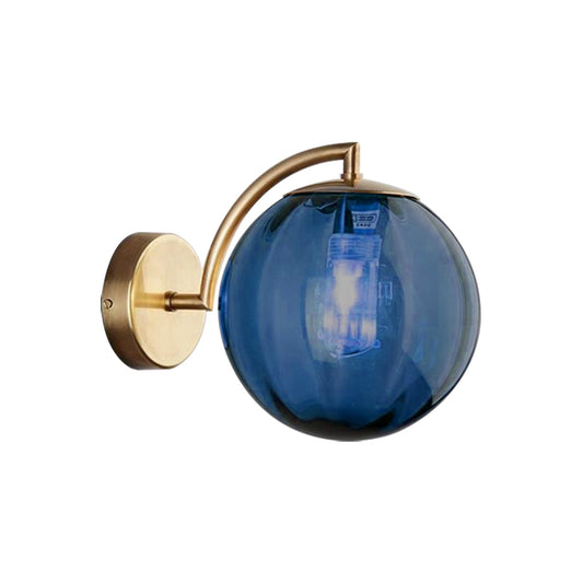 Postmodernist Brass Armed Ball Sconce Lamp Red/Blue/Amber Glass Single Light Wall Lighting Fixture Clearhalo 'Cast Iron' 'Glass' 'Industrial' 'Modern wall lights' 'Modern' 'Tiffany' 'Traditional wall lights' 'Wall Lamps & Sconces' 'Wall Lights' Lighting' 219796