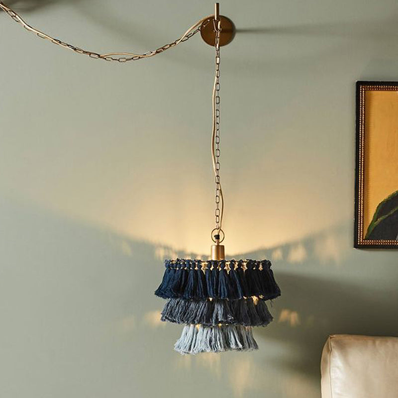 Layered Round Tassel Wall Mount Lighting Retro Single Bedroom Hanging Pendant Light Gold Blue Clearhalo 'Wall Lamps & Sconces' 'Wall Lights' Lighting' 2197991