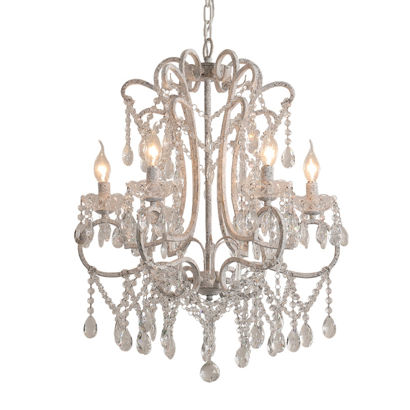 Antique Candlestick Ceiling Lighting Metallic Chandelier Light Fixture with Crystal Bead Decor in White Clearhalo 'Ceiling Lights' 'Chandeliers' Lighting' options 2198029