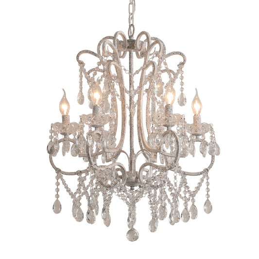 Antique Candlestick Ceiling Lighting Metallic Chandelier Light Fixture with Crystal Bead Decor in White Clearhalo 'Ceiling Lights' 'Chandeliers' Lighting' options 2198029