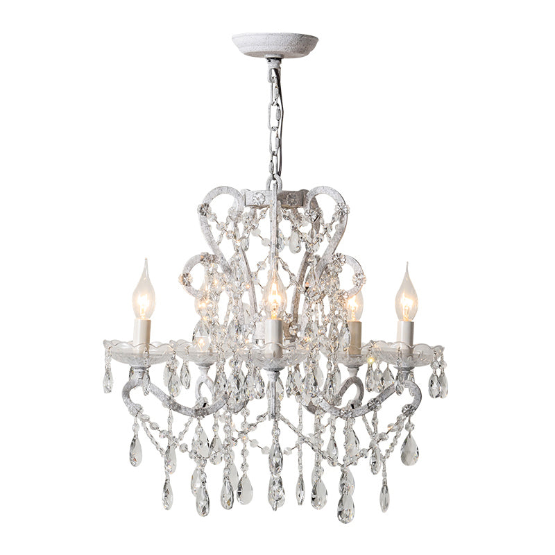 Candle Metal Chandelier Pendant Light Vintage Living Room Hanging Light with Crystal Bead Accent Clearhalo 'Ceiling Lights' 'Chandeliers' Lighting' options 2198033