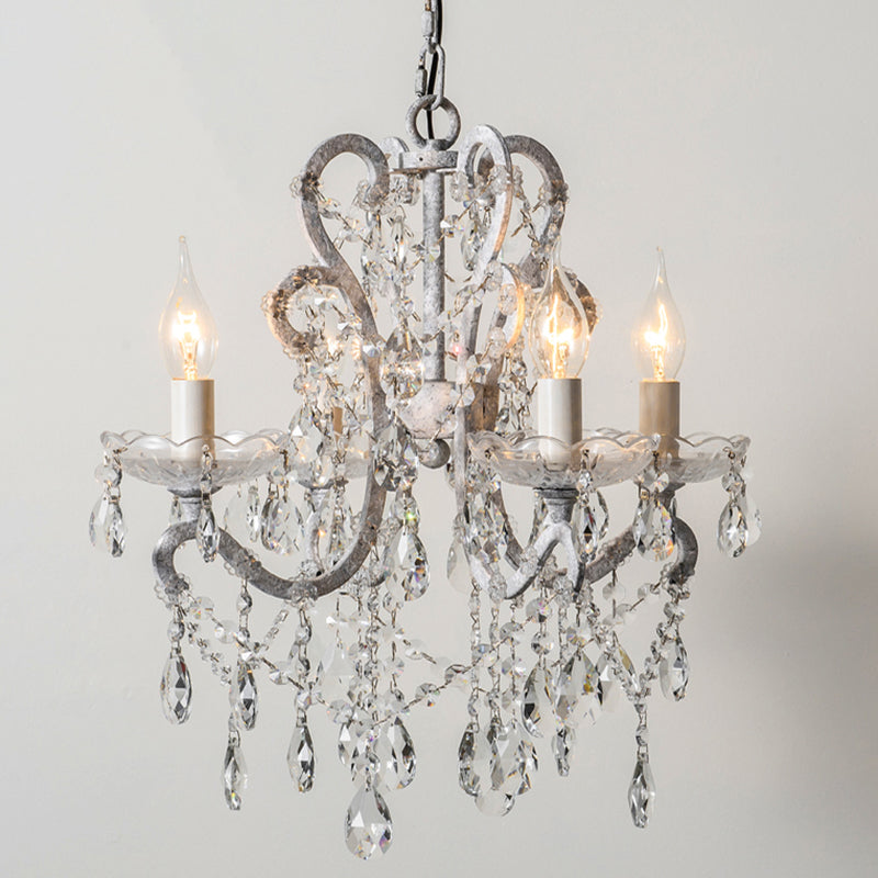 Candle Metal Chandelier Pendant Light Vintage Living Room Hanging Light with Crystal Bead Accent Clearhalo 'Ceiling Lights' 'Chandeliers' Lighting' options 2198034