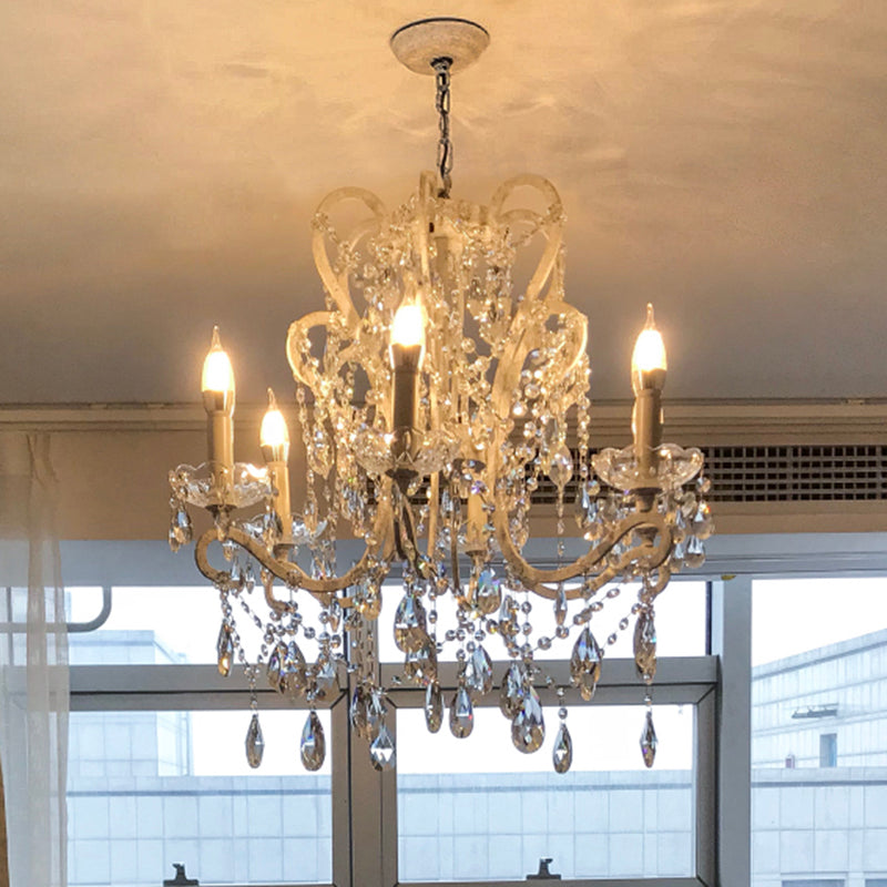 Candle Metal Chandelier Pendant Light Vintage Living Room Hanging Light with Crystal Bead Accent Clearhalo 'Ceiling Lights' 'Chandeliers' Lighting' options 2198035