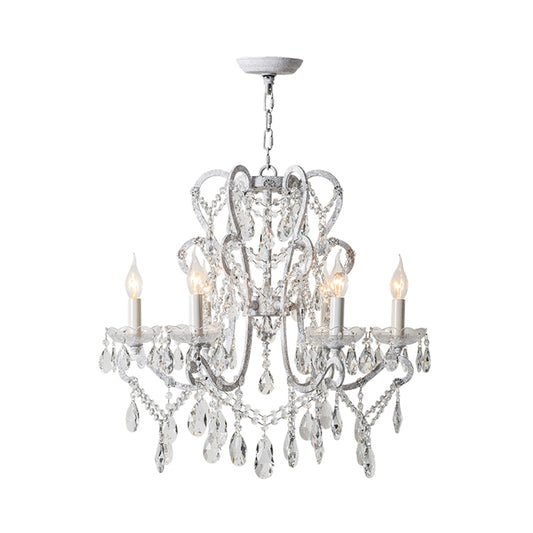 Candle Metal Chandelier Pendant Light Vintage Living Room Hanging Light with Crystal Bead Accent Clearhalo 'Ceiling Lights' 'Chandeliers' Lighting' options 2198036