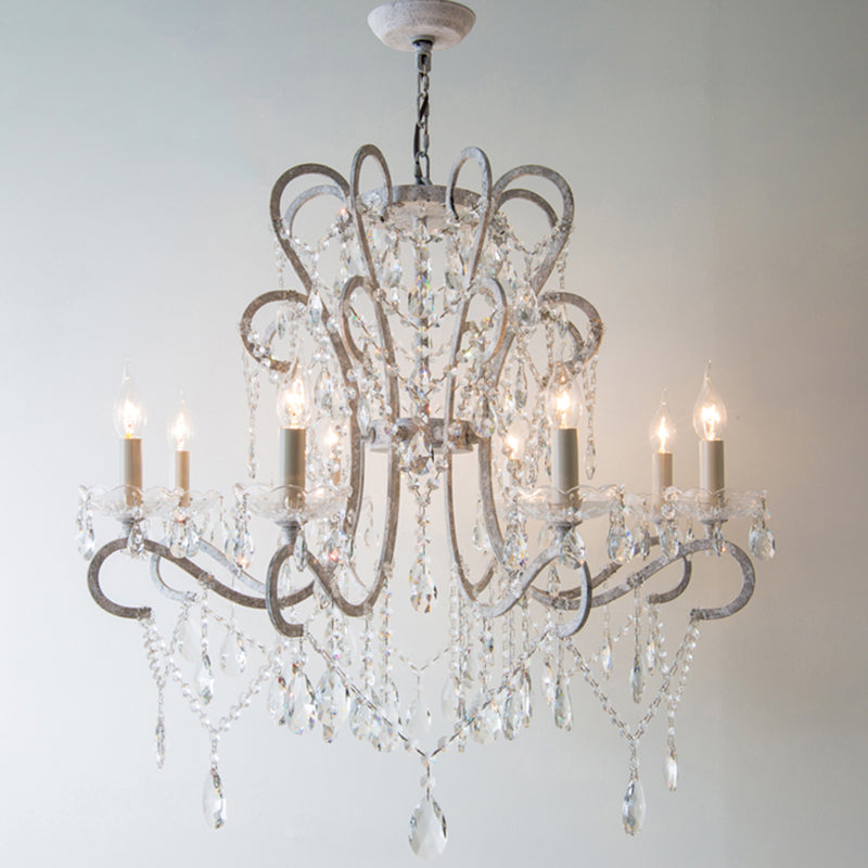 Candle Metal Chandelier Pendant Light Vintage Living Room Hanging Light with Crystal Bead Accent Clearhalo 'Ceiling Lights' 'Chandeliers' Lighting' options 2198037