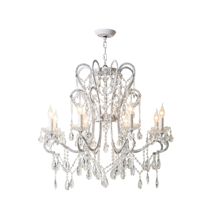 Candle Metal Chandelier Pendant Light Vintage Living Room Hanging Light with Crystal Bead Accent Clearhalo 'Ceiling Lights' 'Chandeliers' Lighting' options 2198038