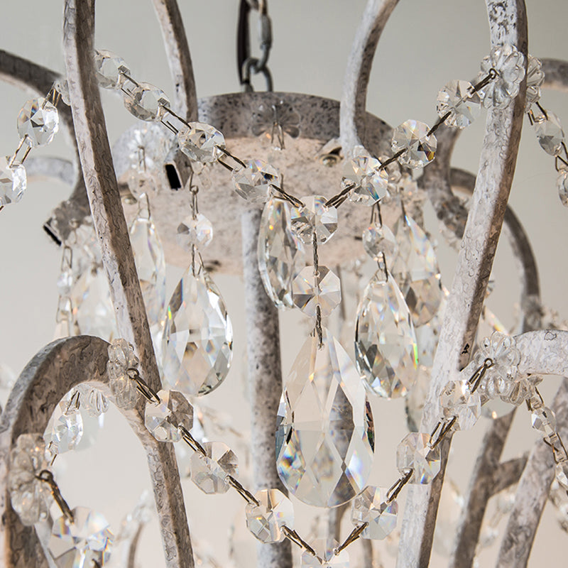 Candle Metal Chandelier Pendant Light Vintage Living Room Hanging Light with Crystal Bead Accent Clearhalo 'Ceiling Lights' 'Chandeliers' Lighting' options 2198039