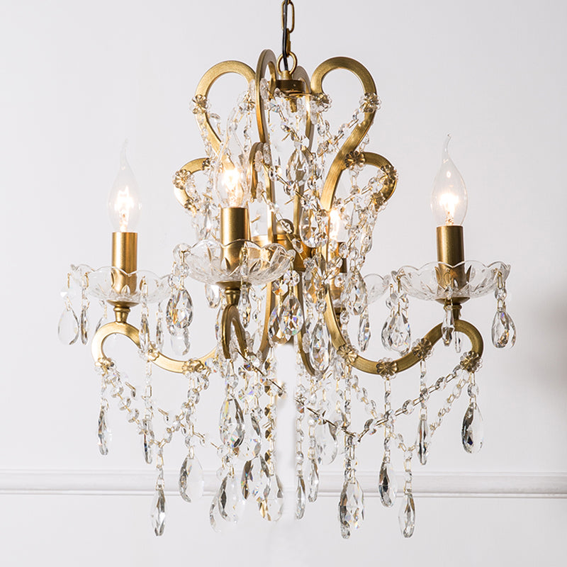 Candle Metal Chandelier Pendant Light Vintage Living Room Hanging Light with Crystal Bead Accent Clearhalo 'Ceiling Lights' 'Chandeliers' Lighting' options 2198040