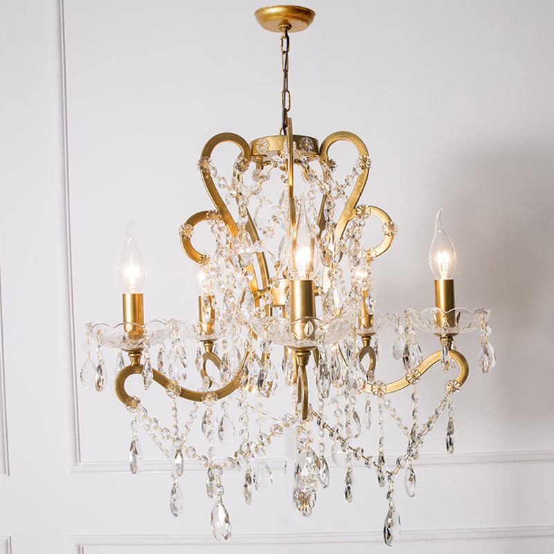 Candle Metal Chandelier Pendant Light Vintage Living Room Hanging Light with Crystal Bead Accent Clearhalo 'Ceiling Lights' 'Chandeliers' Lighting' options 2198041