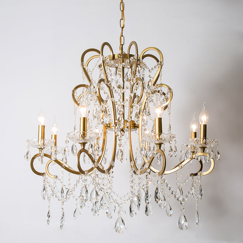 Candle Metal Chandelier Pendant Light Vintage Living Room Hanging Light with Crystal Bead Accent Clearhalo 'Ceiling Lights' 'Chandeliers' Lighting' options 2198043