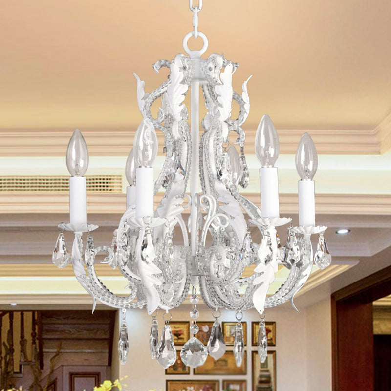 Metallic Candelabra Chandelier Light Retro 6 Heads Living Room Pendant Light with Crystal Beaded Arm Clearhalo 'Ceiling Lights' 'Chandeliers' Lighting' options 2198044