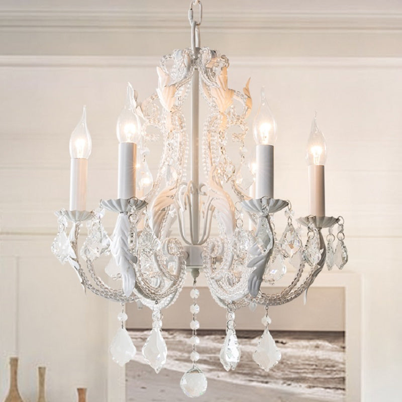 Metallic Candelabra Chandelier Light Retro 6 Heads Living Room Pendant Light with Crystal Beaded Arm Clearhalo 'Ceiling Lights' 'Chandeliers' Lighting' options 2198045