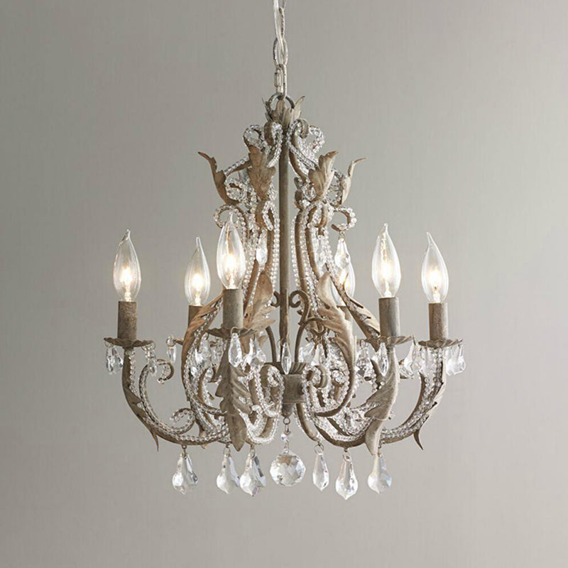 Metallic Candelabra Chandelier Light Retro 6 Heads Living Room Pendant Light with Crystal Beaded Arm Clearhalo 'Ceiling Lights' 'Chandeliers' Lighting' options 2198046