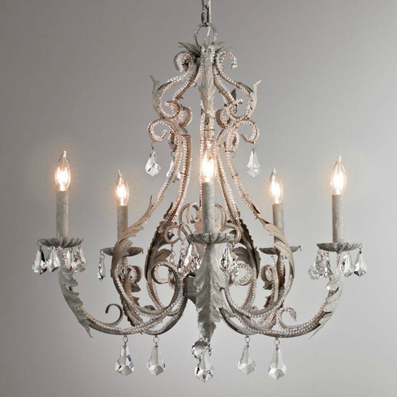 Metallic Candelabra Chandelier Light Retro 6 Heads Living Room Pendant Light with Crystal Beaded Arm Clearhalo 'Ceiling Lights' 'Chandeliers' Lighting' options 2198047