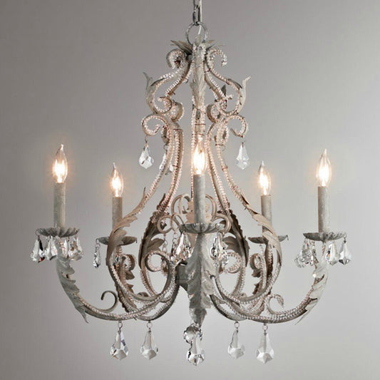 Metallic Candelabra Chandelier Light Retro 6 Heads Living Room Pendant Light with Crystal Beaded Arm Clearhalo 'Ceiling Lights' 'Chandeliers' Lighting' options 2198047