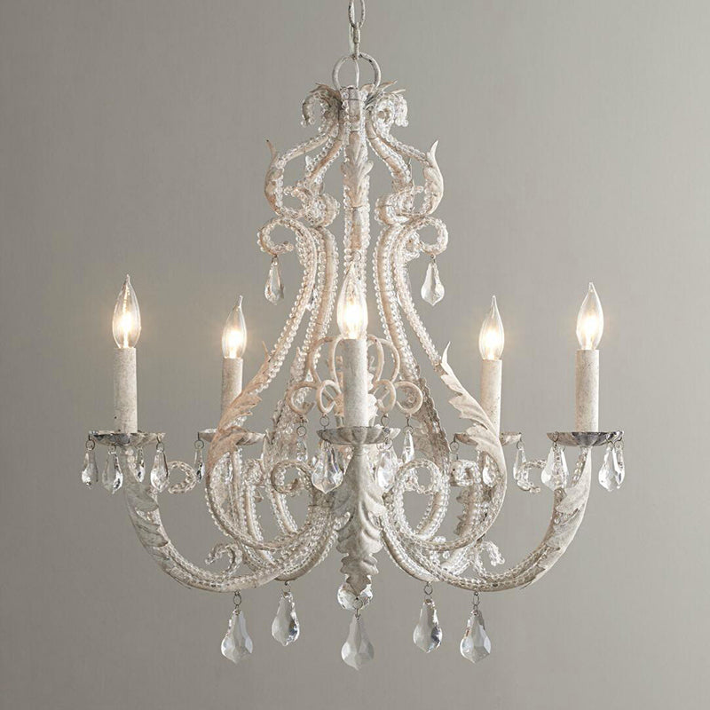 Metallic Candelabra Chandelier Light Retro 6 Heads Living Room Pendant Light with Crystal Beaded Arm Clearhalo 'Ceiling Lights' 'Chandeliers' Lighting' options 2198048