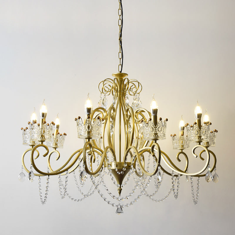 Traditional Crown Chandelier Lighting Crystal Pendant Light with Metallic Candlestick Clearhalo 'Ceiling Lights' 'Chandeliers' Lighting' options 2198055